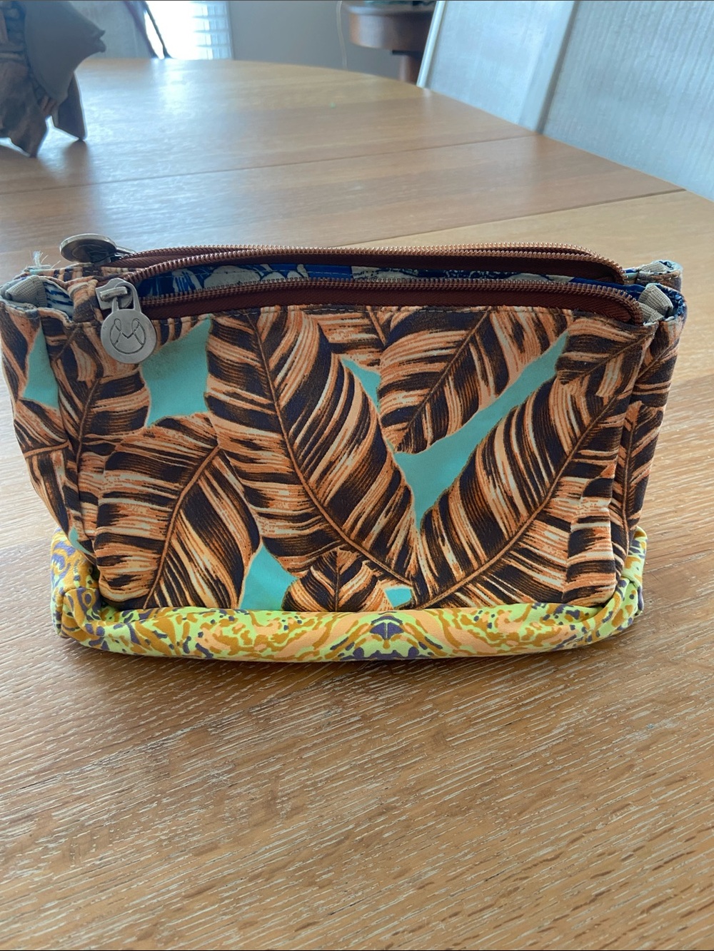 Maaji Tropical Leaf Print Cosmetic Bag - Aqua & Brown - Picture 2 of 7